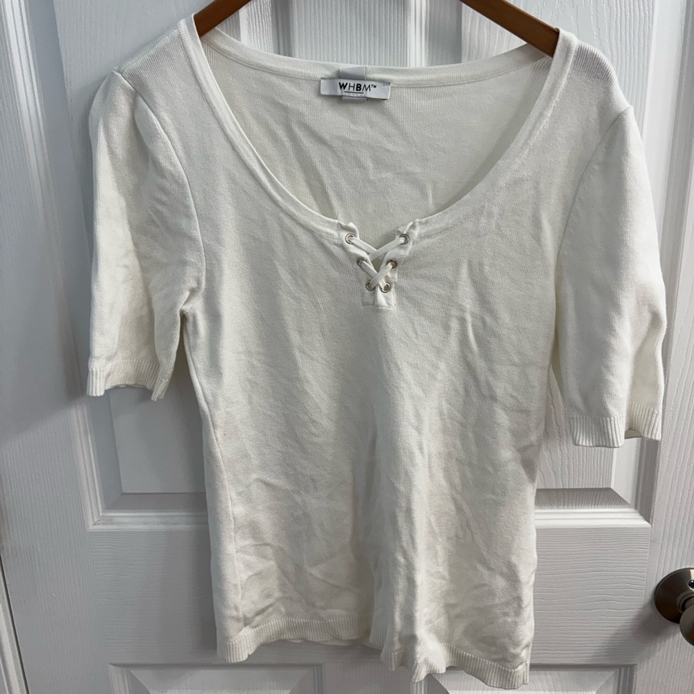White House Black Market Women's White Lace-Up Top